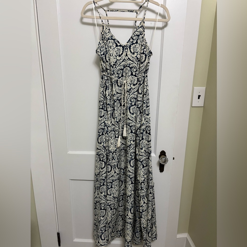 Elegant Navy and White Floral Maxi Dress